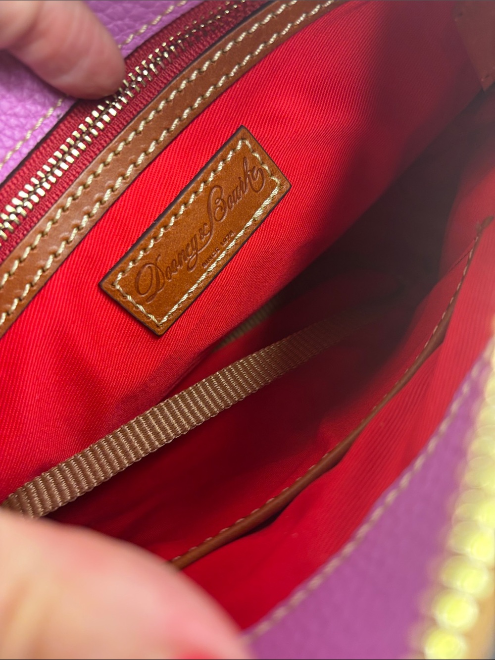 Dooney & Bourke Pink Crossbody Leather Bag with Brown Trim - Picture 7 of 10